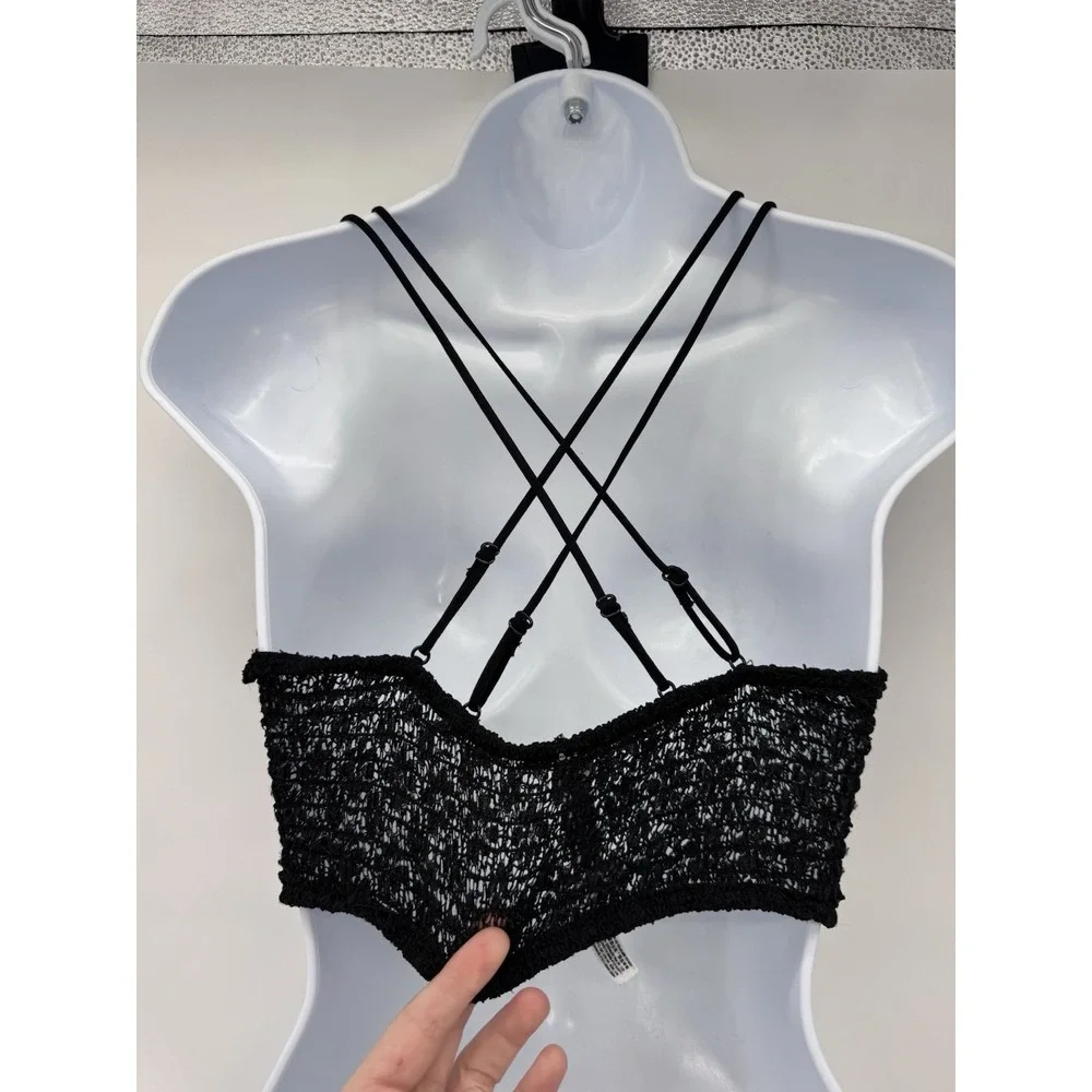 Black Crochet Lace Bralette Crop Top Strappy Boho Fairy Festival whimsigoth